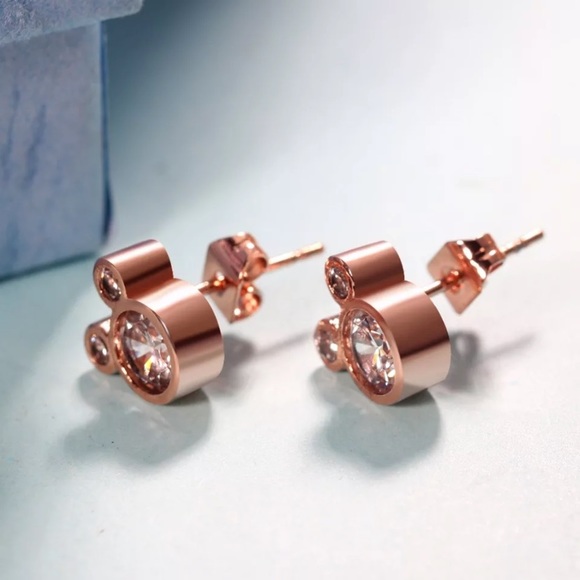 Rose gold Mickey CZ earrings - Picture 2 of 3